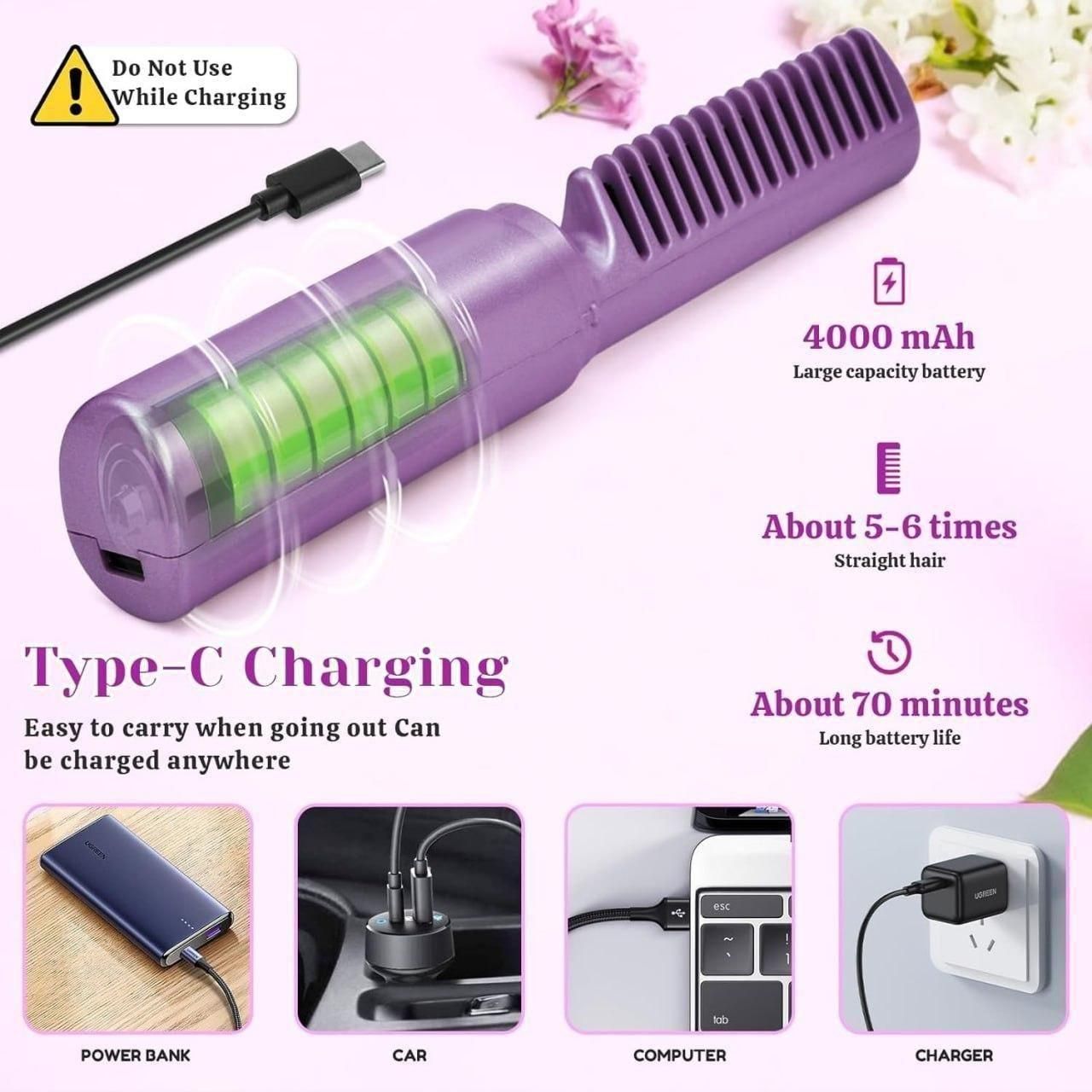 Portable Mini Rechargeable Hair Straightener Hot Comb